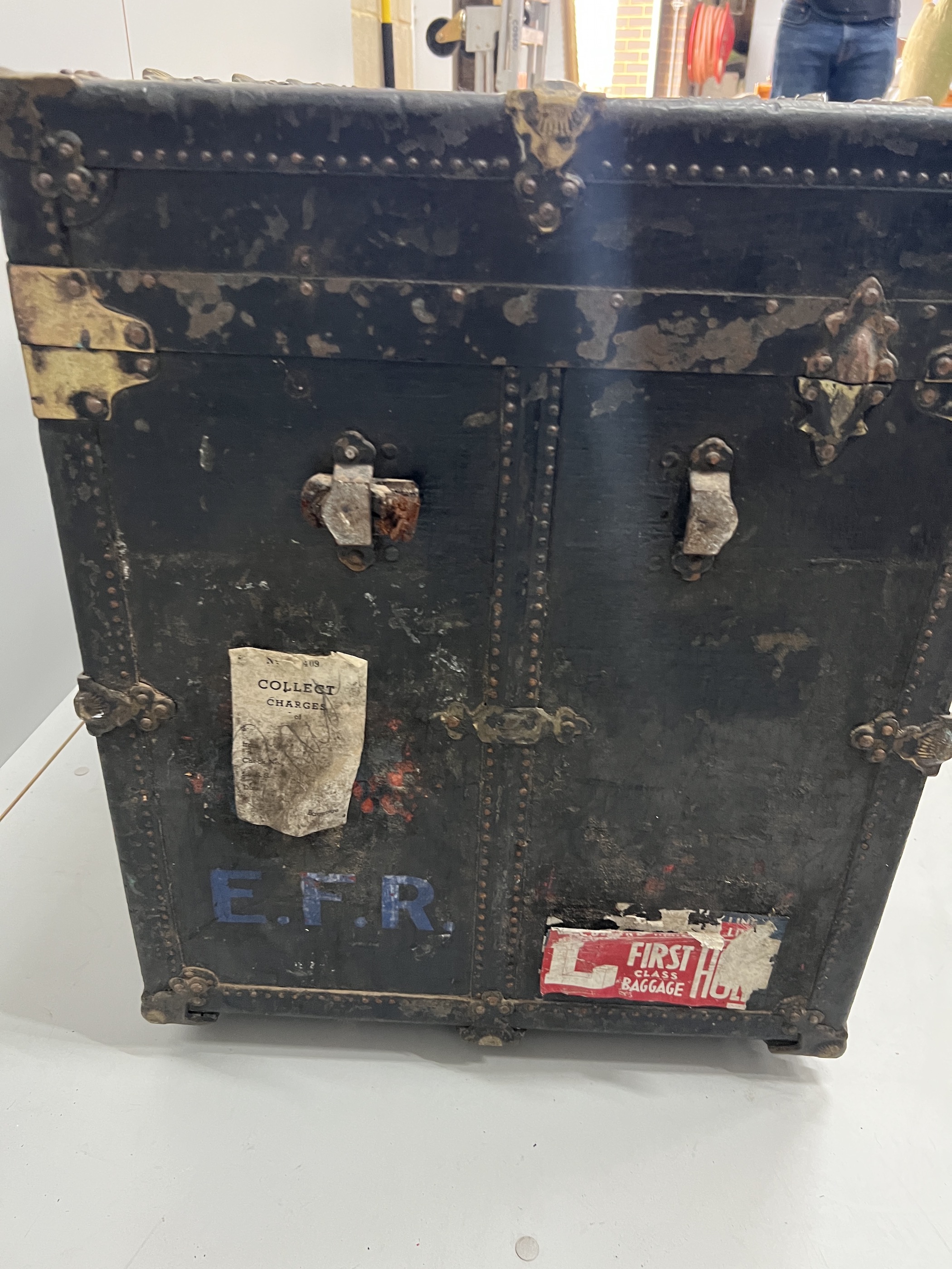 A late 19th century American travelling trunk by Haskell Brothers, Chicago, width 106cm, depth 54cm, height 67cm
